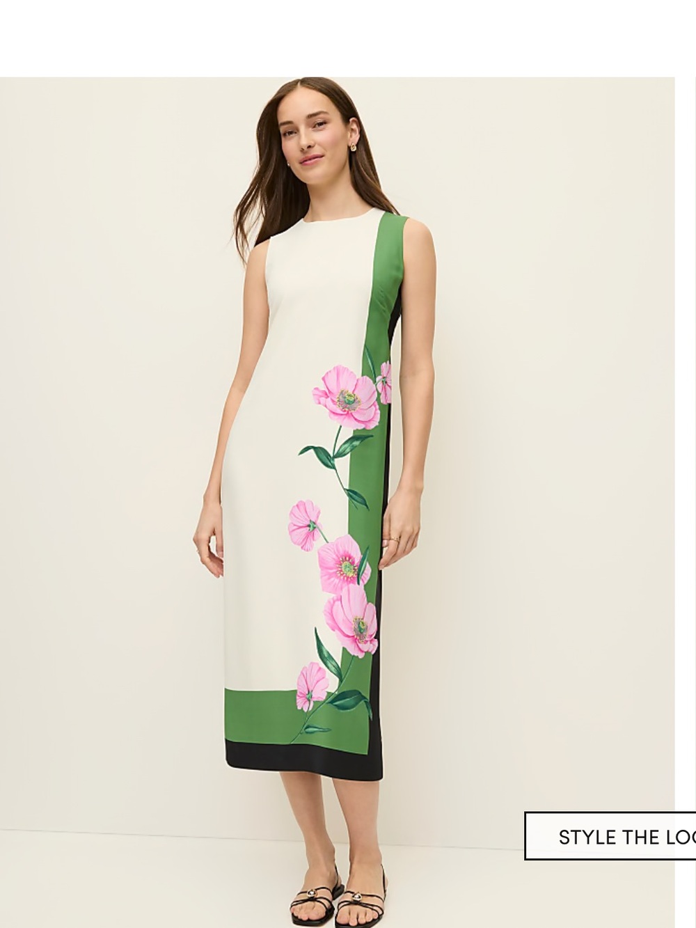 Ann Taylor Cream Maxi Dress with Pink Floral and Green Panel size 8